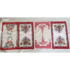 Vintage Linen Woman Dancing , Floral, Fruit Basket Tea Towel lot of 4